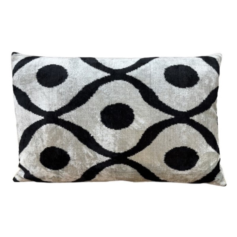 VELVET IKAT PILLOW COVER BLACK SILVER Q11